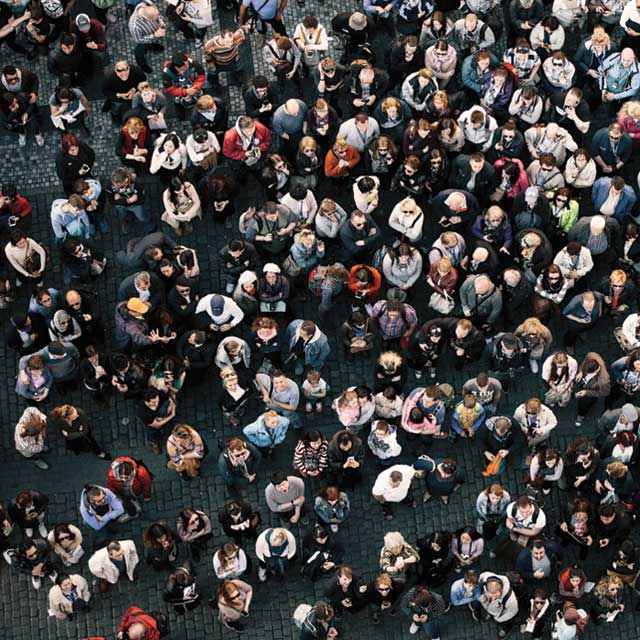 Overhead of city crowd