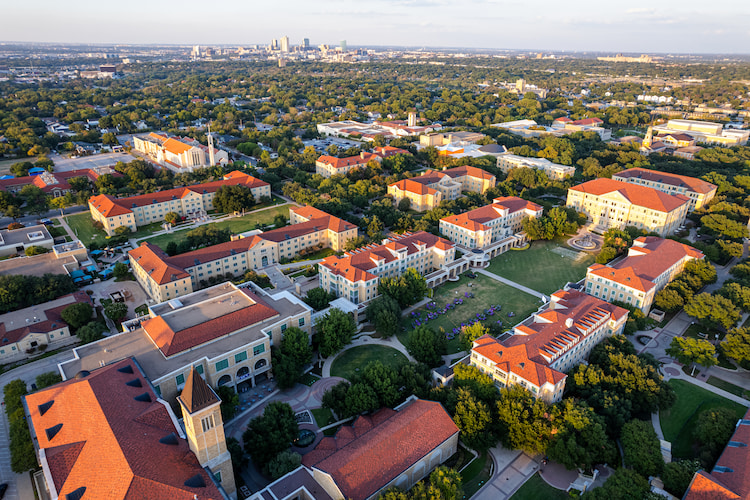 Aerial view of TCU campus